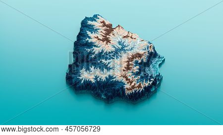 Topographic Uruguay Map Hypsometric Uruguay Elevation Tint Spectral Shaded Relief Map 3d Illustratio