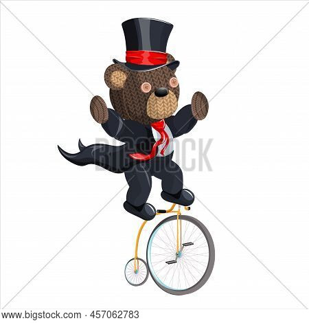 Vector Image Of A Magician Bear On A Bicycle. Concept. Cartoon Style. Eps 10