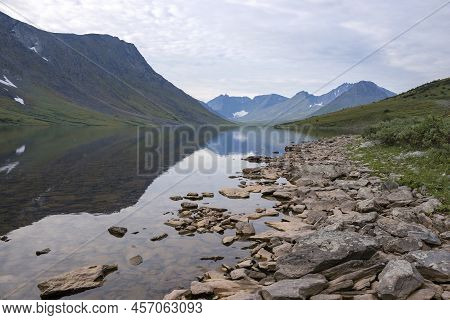 Cloudy August Day At Khadatayoganlor Lake. Polar Ural. Yamalo-nenets Autonomous Okrug, Russia