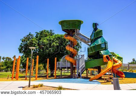 Children's Playground Equipment In Free Public Park