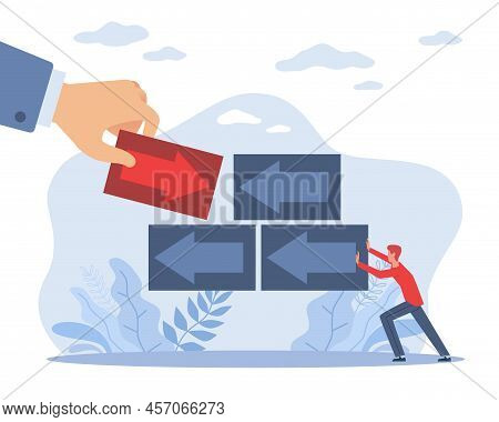 Competition. Hindrances To Progress, Difficulties In Business, Life And At Work. Man Moving Arrow, P