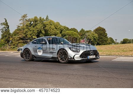 Supercar Mercedes Benz Sls Amg Black Series Runs During The Historical Car Race Mille Miglia, In For