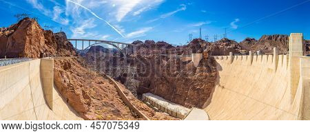 Panorama Of Mike O'callaghan-pat Tillman Memorial Bridge In Colorado River At Nevada And Arizona Bor