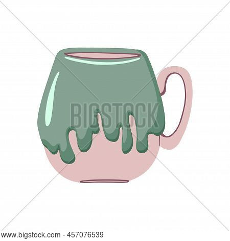 Ceramic Tea Cup. Coffee Mug With Glaze. Cute Drink Crockery. Handmade Tableware. Vector Illustration