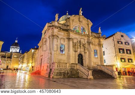 Saint Blaise Church In Dubrovnik In A Beautiful Summer Night, Croatia