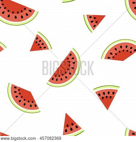 Watermelon Pieces Seamless Pattern. Cut Watermelon, Piece, Bit. Flat, Vector