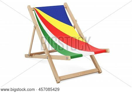 Deckchair With Seychelloise Flag. Seychelles Vacation, Tours, Travel Packages, Concept. 3d Rendering