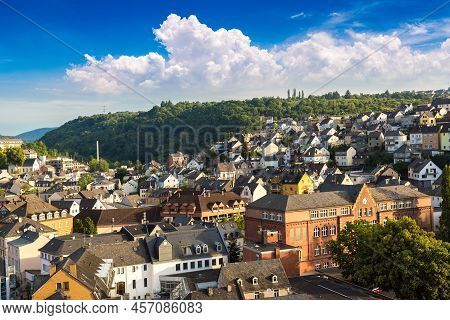 Panoramic Aerial View Of Idar-oberstein In A Beautiful Summer Day, Germany