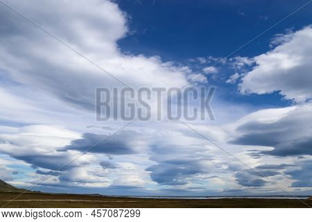 Spectacular Ufo Clouds In The Sky Over Iceland - Altocumulus Lenticularis.