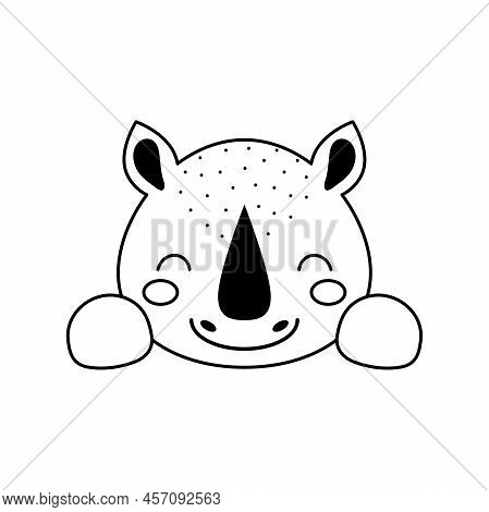 Cute Rhino Head In Scandinavian Style. Animal Face For Kids T-shirts, Wear, Nursery Decoration, Gree