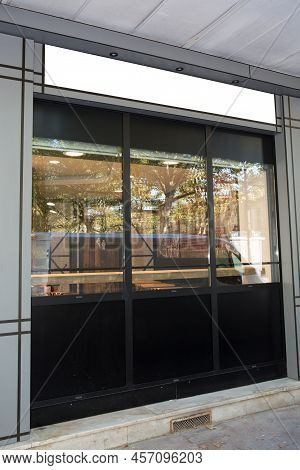 Front Of A Beautiful Vintage Shop Wooden Facade Empty Mockup Panel