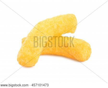 Two Tasty Cheesy Corn Puffs Isolated On White