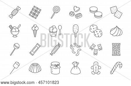 Sweets Doodle Illustration Including Icons - Candy, Marmalade Bears, Chocolate Biscuit, Pastry, Pudd