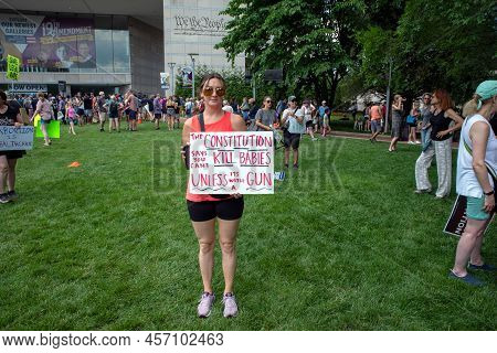 Philadelphia, Pa Usa 06-25-2022 Woman At A Political Pro-choice Rally Holds A Sign That Reads The Co