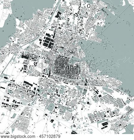 Urban City Vector Map Of Brescia. Vector Illustration, Brescia Map Grayscale Black And White Art Pos