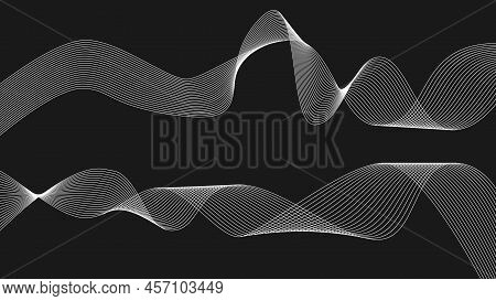 Creative Wave Of Many White Lines On A Background Isolated. Curved Smooth Lines Created Using Bend T