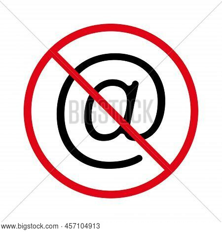 Ban Email Spam Black Silhouette Icon. Forbidden Mailing Text Pictogram. Mail Address Red Stop Circle