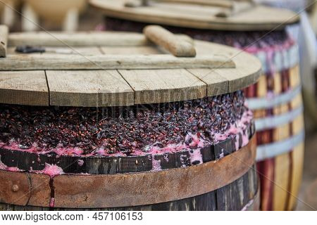 Fermentation Of Grapes In A Barrel For Making Wine