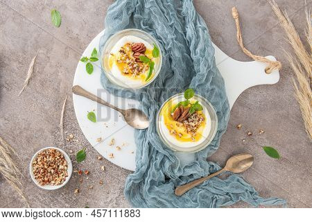 Natas Do Ceu Is A Traditional Portuguese Dessert Made With Cream, Eggs And Biscuits Decorated With P