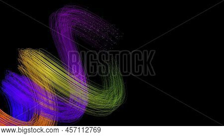3d Abstract Neon Data Background. Colored Glowing Energy Lines, Spheres And Pulses On An Empty Black