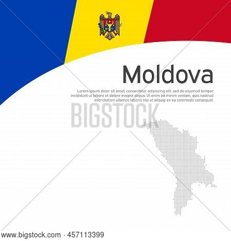 Abstract Waving Moldova Flag, Mosaic Map. State Patriotic Moldavian Cover, Flyer. Creative Backgroun