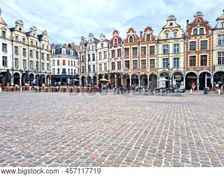 Arras, France - 10 June, 2022: People Enjoying The Terraces In The Place Des Heros Square. The Area 