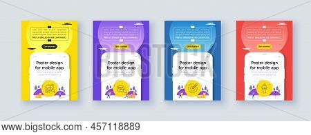 Simple Set Of Settings Gear, Search Map And Quick Tips Line Icons. Poster Offer Design With Phone In