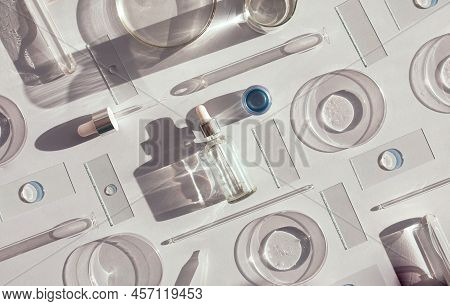 Serum In Petri Dishes On Light Background Cosmetic