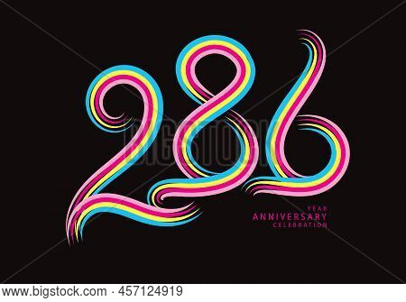 286 Number Design Vector, Graphic T Shirt, 286 Years Anniversary Celebration Logotype Colorful Line,
