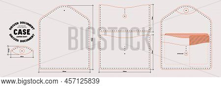 Leather Craft Sewing Pattern For Driver Document Case. Line Punch For Leather 5mm Pitch. Vector Illu
