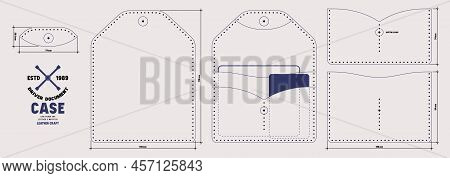 Leather Craft Sewing Pattern For Driver Document Case. Line Punch For Leather 5mm Pitch. Vector Illu