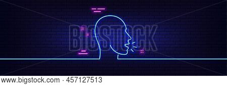 Neon Light Glow Effect. Cough Line Icon. Coronavirus Symptom Sign. Flu, Sneeze Or Pneumonie Symbol. 