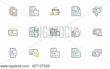 Credit Card Line Icons. Non-cash Payment, Withdraw Funds And Wallet Cash Icons. Money Transfer, Appr