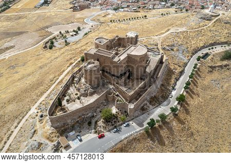 View At The La Muela Castle Near Consuegra Town In La Mancha, Toledo Province, Spain. Aerial View Fr