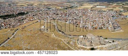 A Panoramic View Of The City Of Consuegra In La Mancha From The Top With The Muela Castle, Toledo Pr