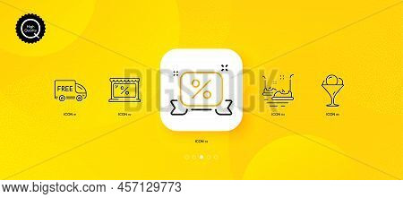 Free Delivery, Discounts Ribbon And Market Minimal Line Icons. Yellow Abstract Background. Bumper Ca