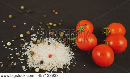 Fresh Organic Cherry Tomato Salt And Pepper Ingredients For A Healthy Salad
