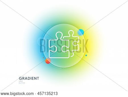 Puzzle Pieces Line Icon. Gradient Blur Button With Glassmorphism. Jigsaw Game Challenge Sign. Busine