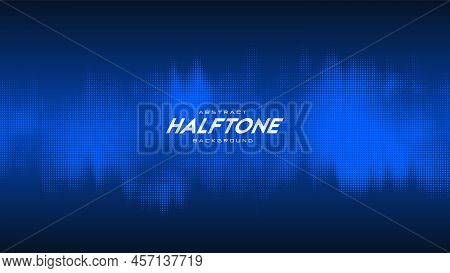 Abstract Vector Torn Blue Halftone Sound Wave. Scrathed Dotted Texture Element.
