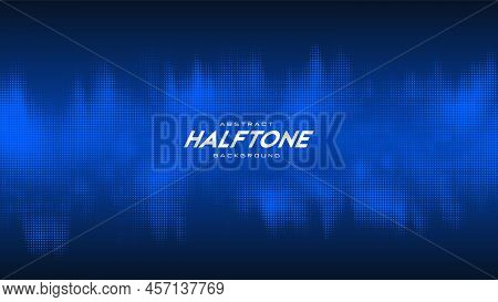 Abstract Vector Torn Blue Halftone Sound Wave. Scrathed Dotted Texture Element.