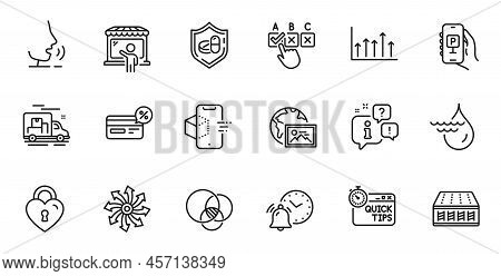 Outline Set Of Parking App, Market Seller And Web Photo Line Icons For Web Application. Talk, Inform