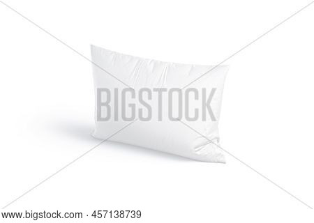 Blank White Rectangular Pillow Mock Up Stand, Side View, 3d Rendering. Empty Sleeping Pad With Feath