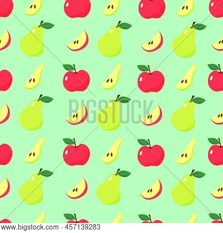 Fruit Pattern. Juicy Apples And Pears. Vector Illustration In Flat Style.