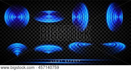Round Light Effect Set. Sonar Sound Wave. Signal Concentric Circle. Radio Station Signal. Water Ripp