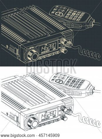 Stylized Vector Illustrations Of Drawings Of Vhf And Uhf Transceiver