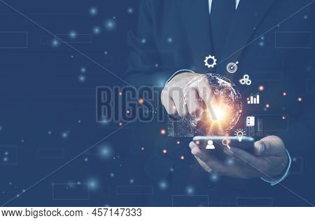 Business Global Internet Connection Application Technology And Digital Marketing,businessman Using M