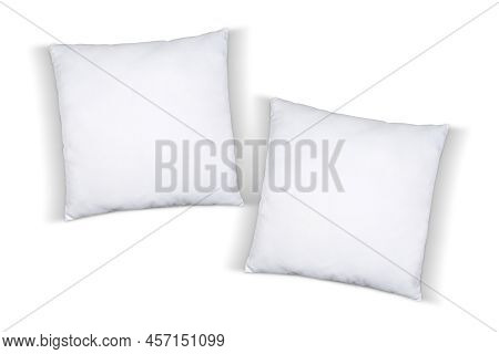 Two Square White Throw Pillows Taking It Easy Against A White Background