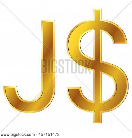 Jamaican Dollar Jmd Currency Golden Sign In Front View Isolated On White Background. Currency By Cen