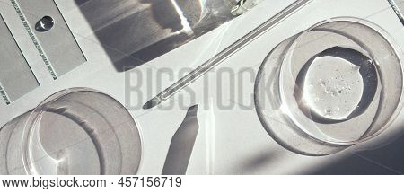 Serum In Petri Dishes On Light Background Cosmetic