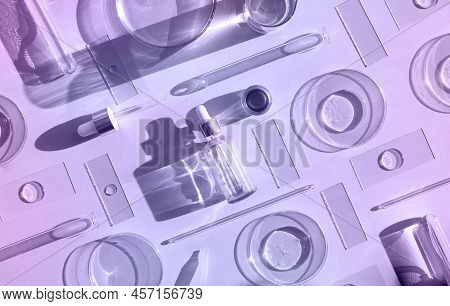 Serum In Petri Dishes Cosmetic Research Concept